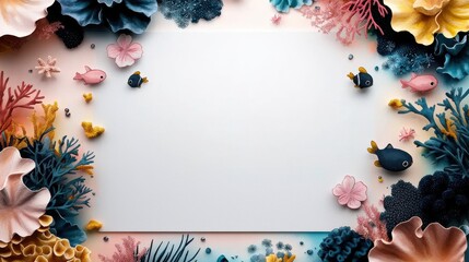 Delicate White Paper Adorned with Colorful Flowers and Fluttering Butterflies