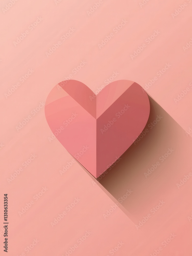 Aufkleber minimalist heart icon in warm pink tones with soft shadows showcases flat design aesthetics