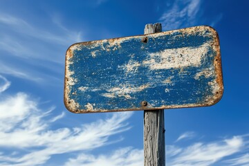 Rustic Blue Signpost for Clear Sky Background.
