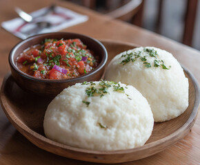 ugali served with saut&eacute;ed kales