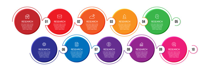 Simple circle infographic business with lines contains 10 steps with different icons. Good for your business presentation
