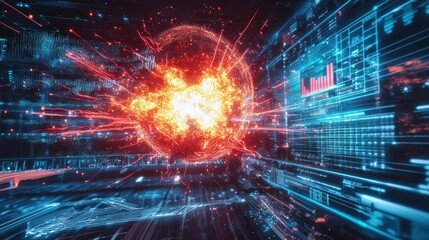 Obraz premium Powerful Futuristic Explosion in Advanced Research Facility Setting