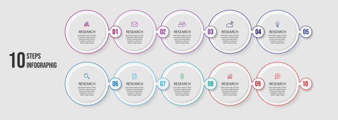 Simple circle infographic business with lines contains 10 steps with different icons. Good for your business presentation