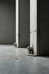 Grey Concrete Pillars Securely Fastened with Metal Bolts and Plates on a Rough Surface
