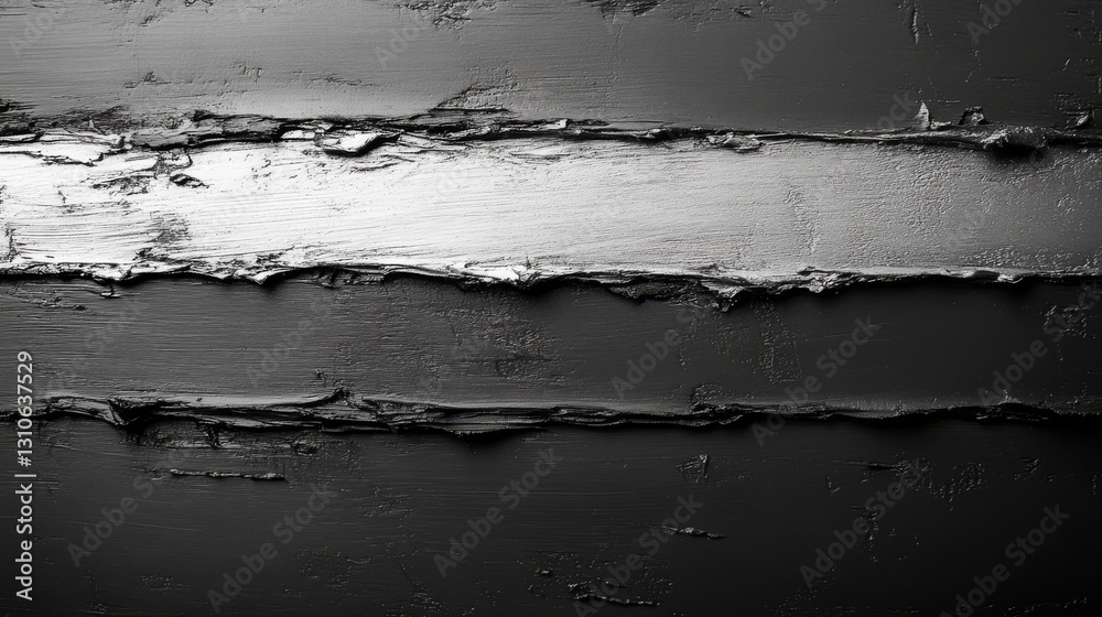Wall mural horizontal bands of textured gray and white paint create an abstract display