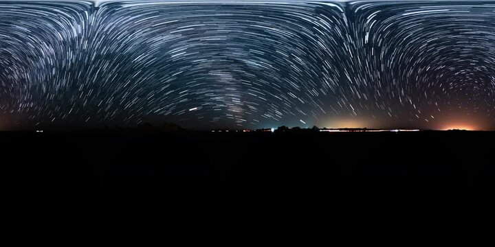 VR 360 Star Trails of Perseids Meteor Shower Night Sky Equirectangular Astrophotography Time Lapse