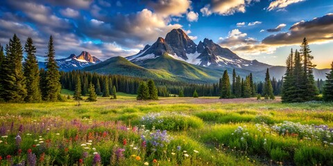 Majestic Oregon Meadow: Broken Top Trail's Scenic Vista, Three Sisters Wilderness