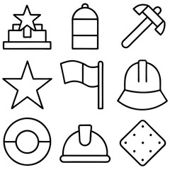 Labor Day in construction industry line art icon set vector illustration. International Labor Day
