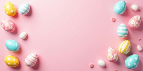 Pastel Easter Eggs Arranged on Pink Background for Festive Celebration