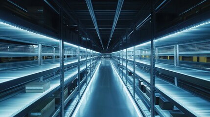 Obraz premium Modern Distribution Center with Neatly Organized Shelving Units
