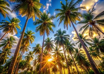 Majestic Palm Trees Silhouetted Against a Vibrant Sunset