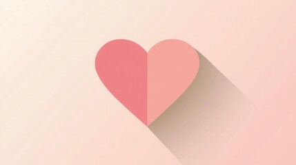 Minimalist heart icon with soft shadows in warm pink tones for modern design applications