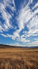 Serene Landscape of Wind-Swept Wheat Under Blue Sky
