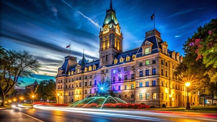 Fototapeta premium Majestic Quebec City Hall at Night, Illuminated Architecture, Canada