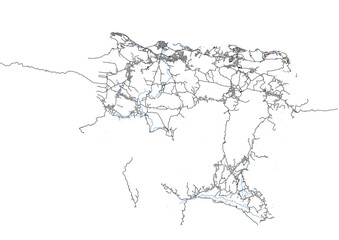 vector map of highways and buildings in thetrelawny region of jamaica with black and white color