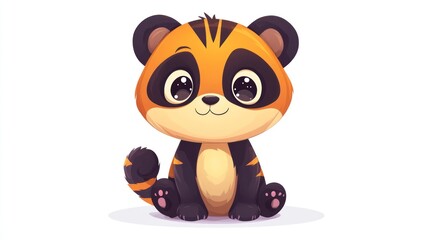 Fototapeta premium Cute cartoon tiger character sitting on a white background for illustration