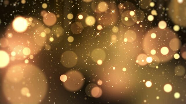 Gold Particle Falling Background with particle glitter and elegant lights for your text , awards , cosmetic , sci fi technology , films and cinematic in scene.