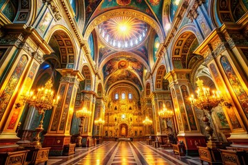Majestic Religious Background: Golden Light, Grand Architecture, Copy Space Left