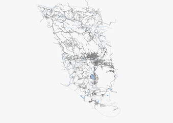 vector map of highways and buildings in the clarendon region of jamaica with black and white color