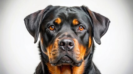 Fototapeta premium Majestic Rottweiler Dog Head Close-Up Portrait, Isolated on White Background