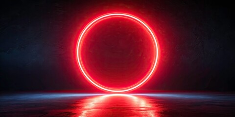 Red Neon Circle Dark Background Abstract Art, Glowing Circle Wallpaper, Night City Lights, Circular Neon Sign, Red Light Photography
