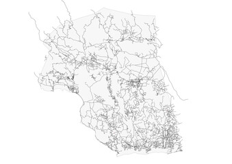 vector map of highways in the saint elizabeth region of jamaica with black and white color