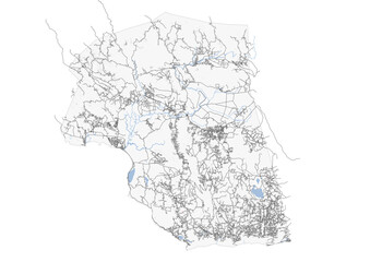 vector map of highways and buildings in the saint elizabeth region of jamaica with black and white color