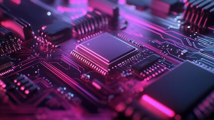 Fototapeta premium Close-up of semiconductor manufacturing with precision machinery and microchips, symbolizing advanced technology and electronics production