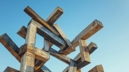 Fototapeta premium Serene Outdoor Art Installation with Wooden Palette Design