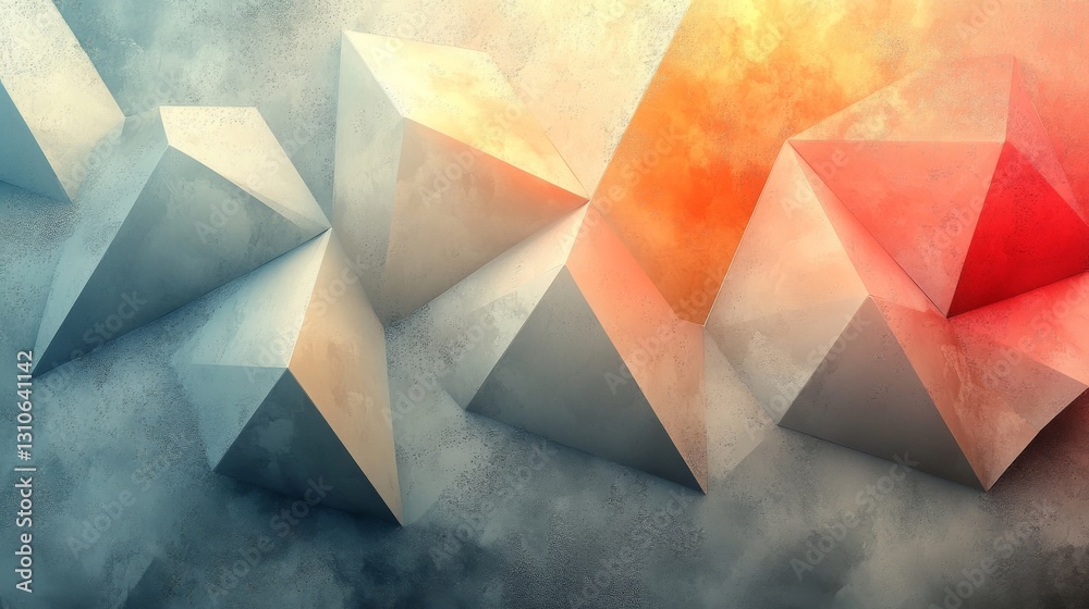 Wall mural abstract polygonal forms with gradient colors and textured background