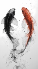 Traditional Chinese  two koi carp ink painting illustration poster background