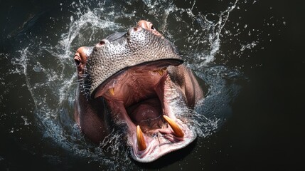 Ancient stone sculpture of a hippopotamus in the river