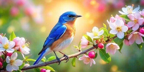 Obraz premium Spring Bluebird Photography: High-Resolution Images of Bluebirds in Spring Blossoms