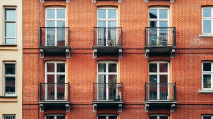 Fototapeta premium Old house with ivy in autumn, red brick exterior and garden in a traditional European city
