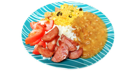 Brazilian meal with traditional recipes and peperoni called prato feito.