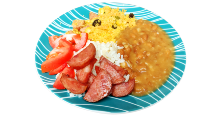 Brazilian meal with traditional recipes and peperoni called prato feito.