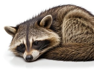 Fototapeta premium Sleepy Raccoon on White Background