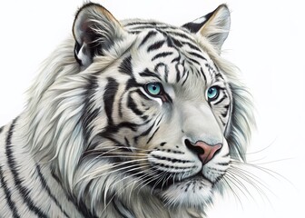 Obraz premium Majestic White Tiger Head Coloring Page: A Detailed Line Art Illustration for Creative Fun
