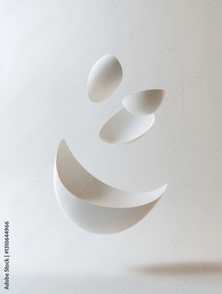Aufkleber Floating minimalist 3D shapes create an elegant and futuristic atmosphere with soft shadows and light reflections