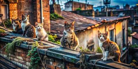 March Rooftop Cats: Urban Exploration Photography - Sleek Felines on City Skyline