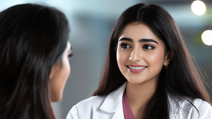 Fototapeta premium Woman discussing health concerns with a doctor in a hospital gallery
