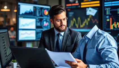 Fototapeta premium Dedicated Investment Analysts Scrutinizing Market Trends and Financial Reports