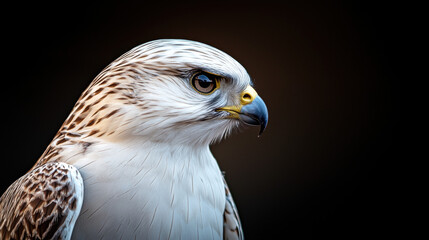 Obraz premium Majestic bird of prey perched against a black background symbolizing the cultural heritage of falconry and tradition