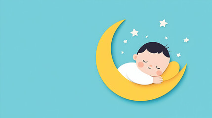Obraz premium Sweet Dreams of a Sleeping Baby Resting on a Yellow Moon