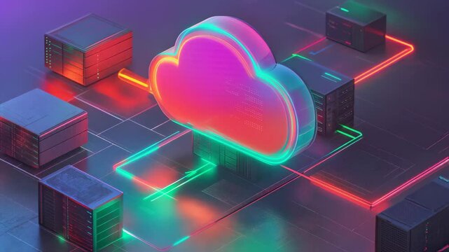 Colorful cloud computing concept with digital network connections