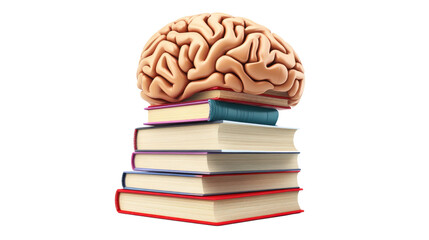 A creative representation of knowledge, featuring a brain atop stacked books, symbolizing learning and education.