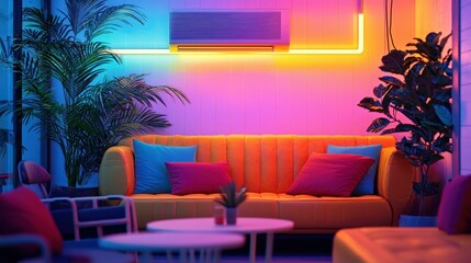 Modern Vibrant Lounge Area with Air Conditioning and Cozy Seating