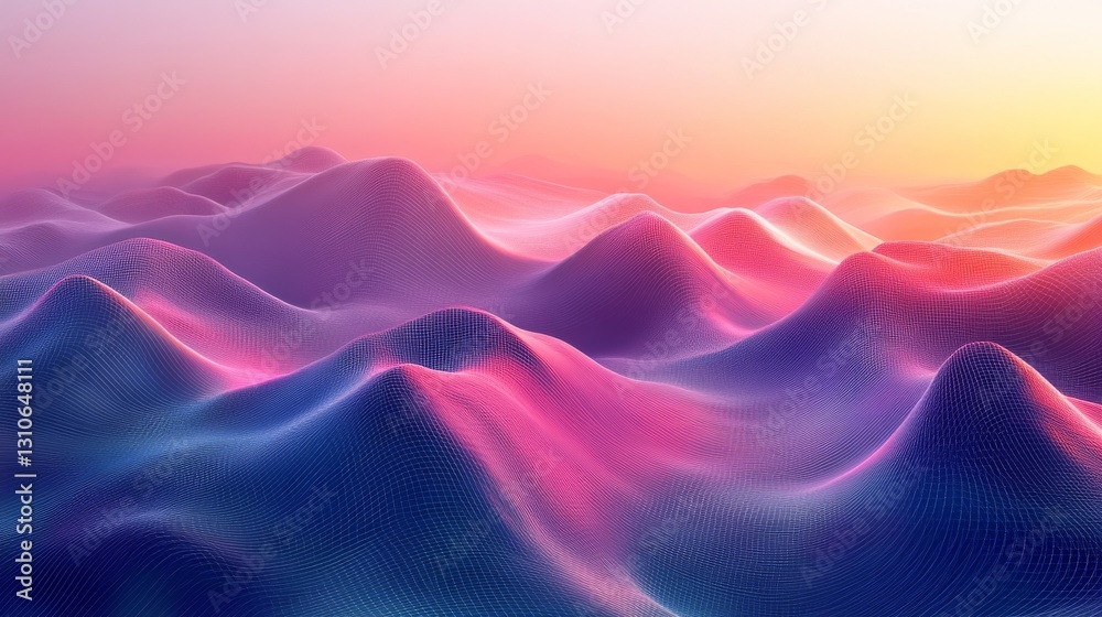 Wall mural digital rendering of a landscape with colorful abstract hills