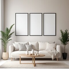 Minimalist Living Room Interior with Blank Frames