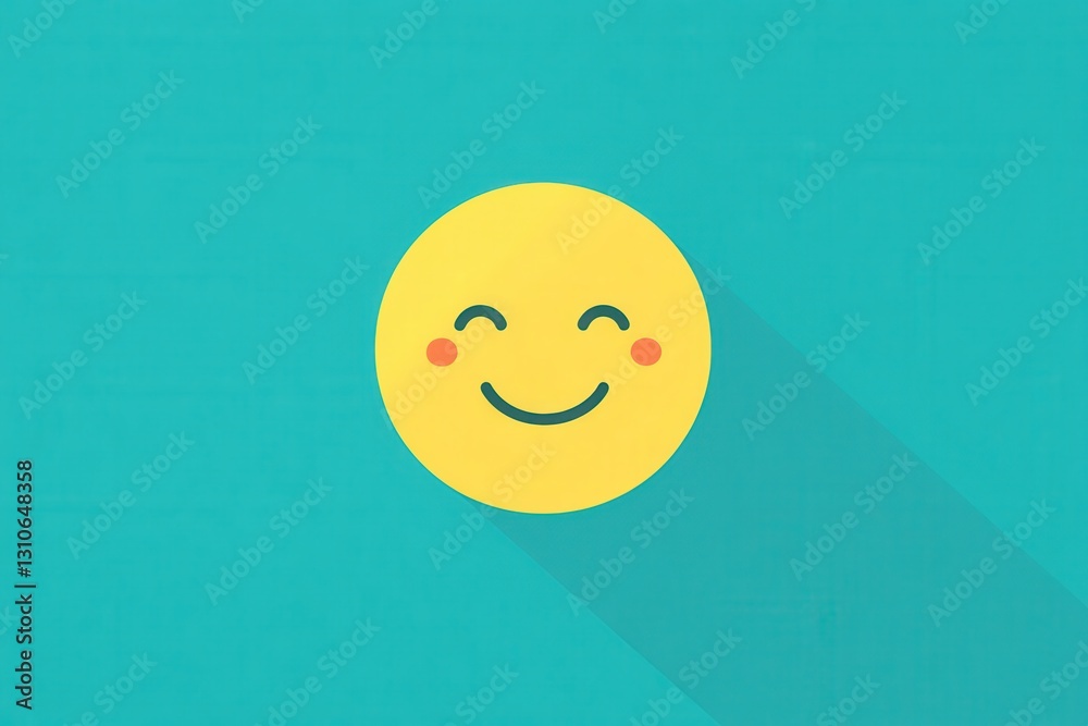 Poster minimalist smiling face icon in bright yellow color on vibrant turquoise background